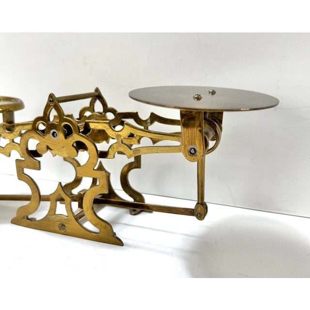 1940s Vintage Pierced Brass Balance Scale For Sale - Image 4 of 6