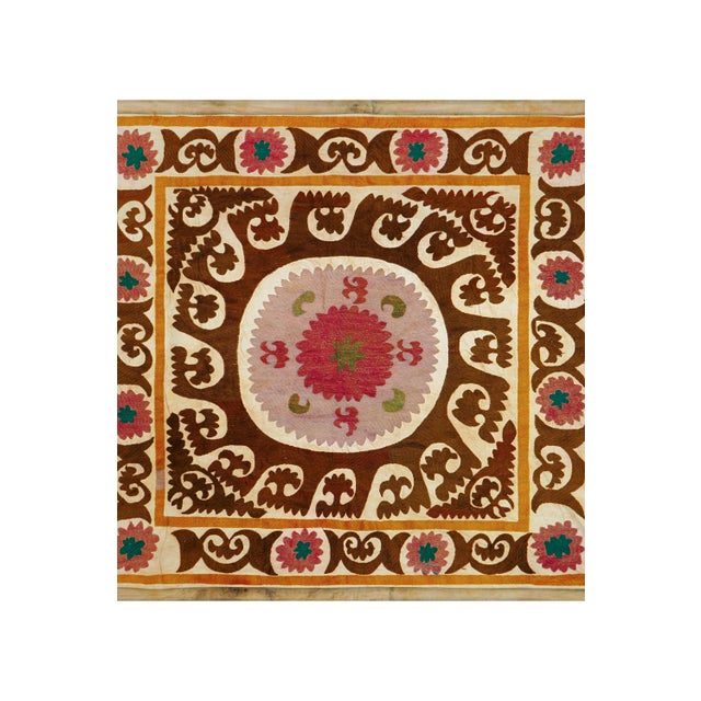 Textile Suzani Tablecover – Brown Red Boho Textile For Sale - Image 7 of 12