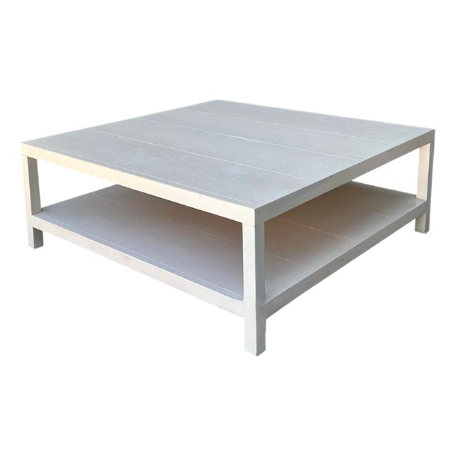 Vintage White Wood Square Coffee Table For Sale