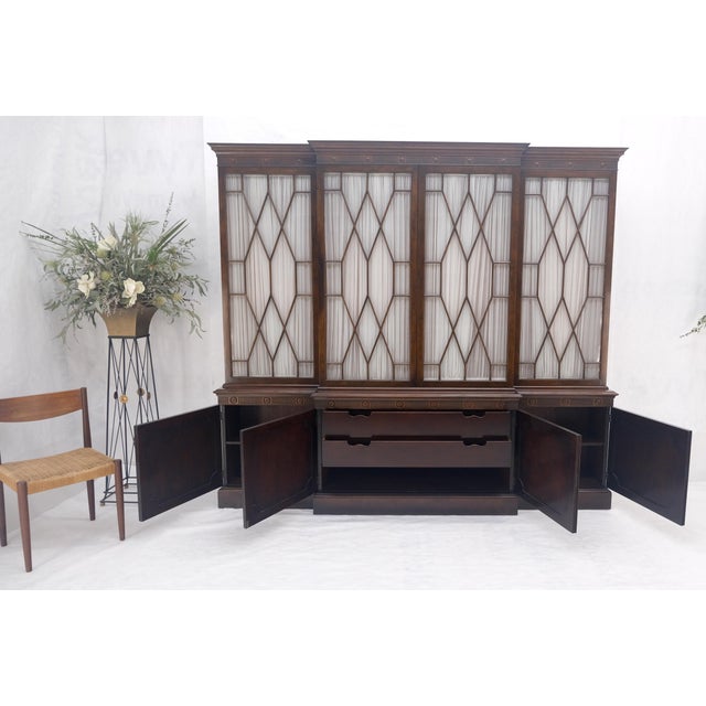 Large 8' Wide Mahogany Two Part individual Glass Panels Breakfront MINT For Sale - Image 11 of 12