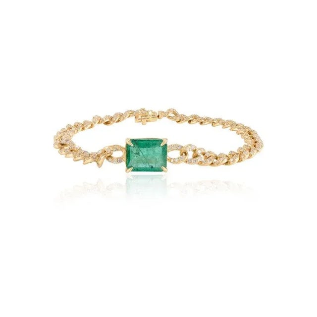 Not Yet Made - Made To Order Art Deco 18k Gold Natural 2.82ct Zambian Emerald & 1.91ct Diamond Chic Bracelet For Sale - Image 5 of 12