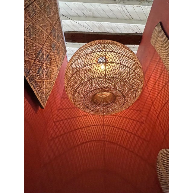 Rattan Donut Globe Pendant Light Large For Sale - Image 10 of 12