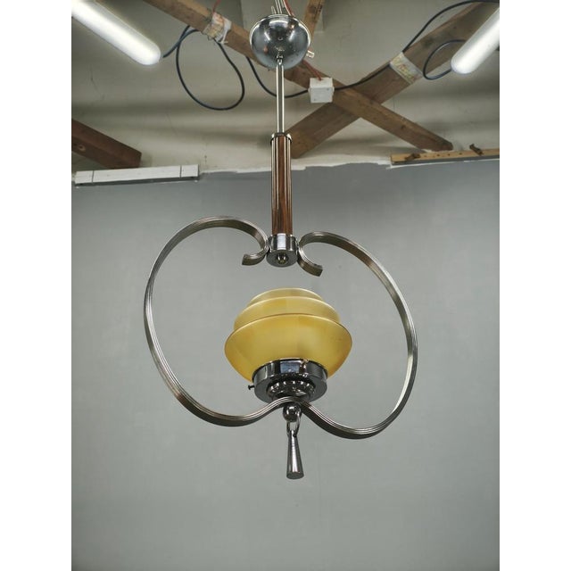 1930s Art Deco Czech Chrome and Frosted Glass Chandelier, 1930s For Sale - Image 5 of 13