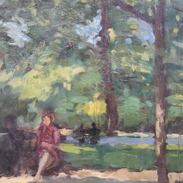 People in the Park, Oil Painting on Board, Early 20th Century, Framed For Sale - Image 5 of 11