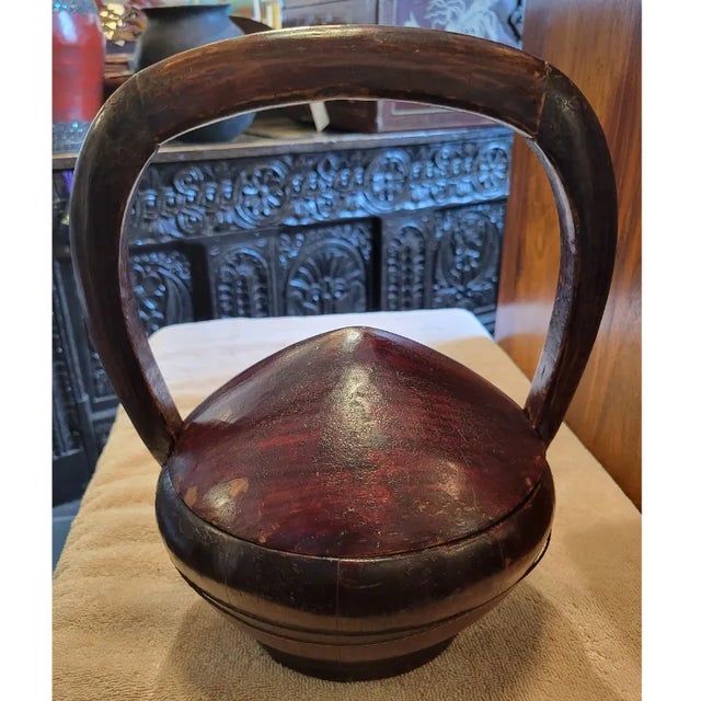 Chinese Antique Chinese Lacquered Wood Rice/Bun Basket For Sale - Image 3 of 8