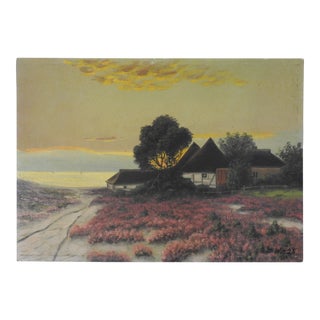 1928 Seaside Cottage Landscape Sunset Painting For Sale