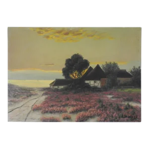 1928 Seaside Cottage Landscape Sunset Painting