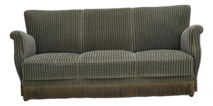Danish 3-Seater Sofa in Green Furniture Velour amd Oak Wood, 1960s