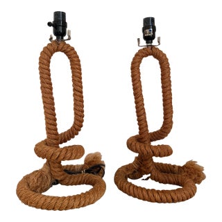 Vintage Boho Mid-Century Modern Twisted Rope Table Lamps - A Pair For Sale