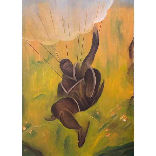 Renato Di Bosso Renato Righetti (Verona, 1905 - Negrar, 1982) "Paratrooper" Oil on Board cm. 50 x 70 1940 Beautiful and...