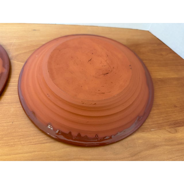 1940s Pair of American Slip-Decorated, Glazed Redware Plates With Swirl or Coiled Design For Sale - Image 11 of 14