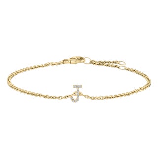 10K Yellow Gold Diamond Accent "J" Initial Charm and Link Bracelet For Sale