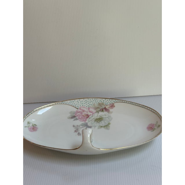Art Deco Antique Sign Pt Bavaria Germany Tirschenreuth Floral Hand Painted Serving Dish With Handle For Sale - Image 3 of 14