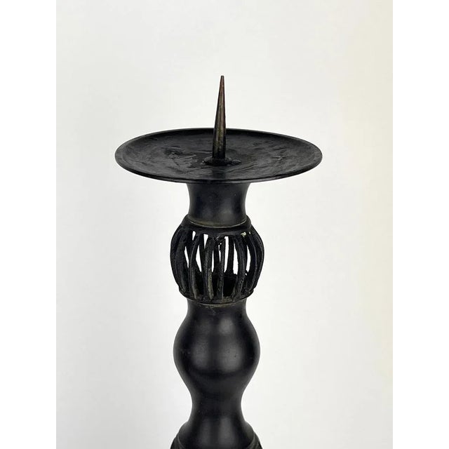 Japanese 1940's Japanese Shōwa Bronze Candle Holders- a Pair For Sale - Image 3 of 5