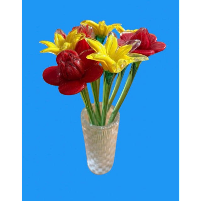 Glass Vintage Hand - Blown Art Glass Flowers Murano Style - Set of 8 For Sale - Image 7 of 9