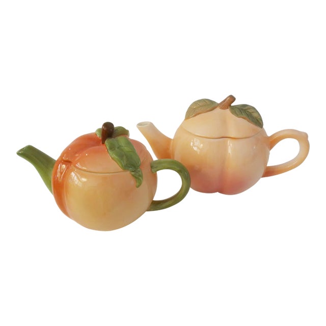 Vintage Figural Sweet Peach Teapots, a Pair For Sale