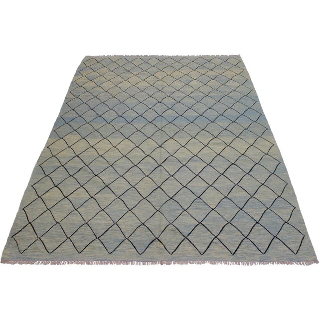 Rustic 1990s Southwestern Kilim Lt. Blue Black Wool Rug - 8'5" X 9'8" For Sale - Image 3 of 7