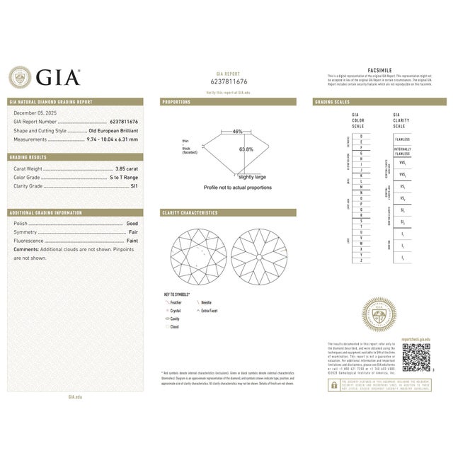 1950s Gia 3.85 Carat Old European Cut Diamond Platinum Engagement Ring, Size 5.25 For Sale In Los Angeles - Image 6 of 6