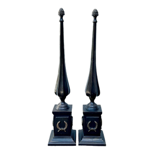 Pair of Mid 20th Century French Patinated Bronze Laurel Wreath Spire Obelisks