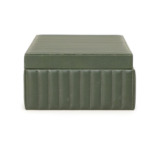 2020s Eton Green Ribbed Vegan Leather Hospitality Grade Storage Box For Sale - Image 5 of 8
