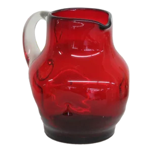 Ruby Red Hand Blown Glass Dimpled Pinched Pitcher