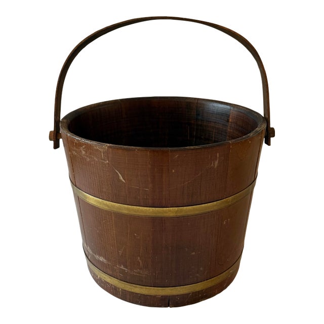 Vintage Oak and Brass Bucket For Sale
