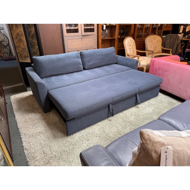 American Leather for Crate & Barrel Queen Bedford Trundle Sleep Sofa, Lake Chenille For Sale In San Francisco - Image 6 of 12