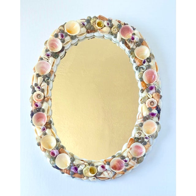 Handcrafted Seashell Oval Mirror – Coastal Beach House Decor, Velvet Backing For Sale - Image 9 of 12