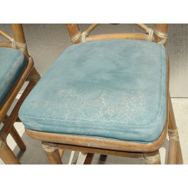 Set of Three Vintage McGuire Target Back Bamboo Barstools W Leather Straps For Sale - Image 10 of 12