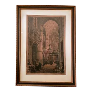 Mid 20th Century "Burgos Cathedral" Architectural Etching, Framed