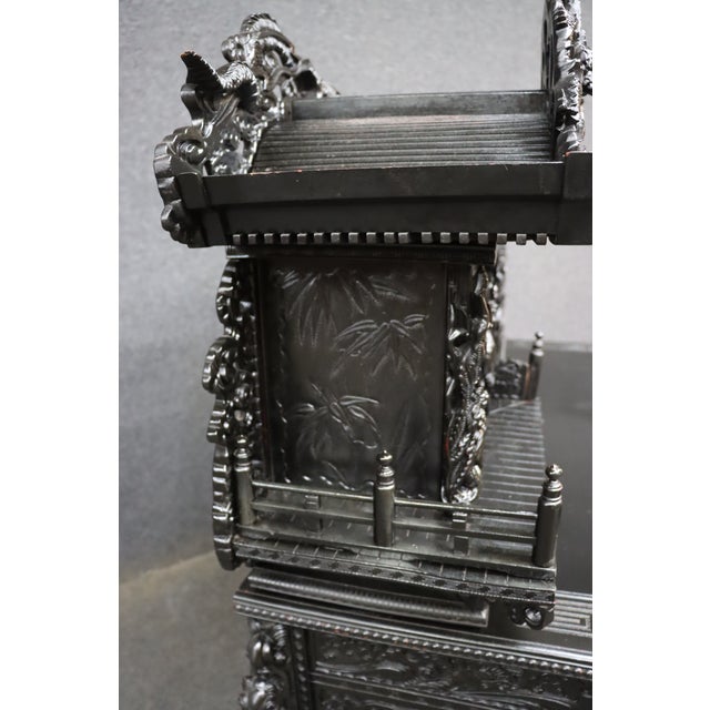 Highly Carved Chinese Dragon Black Lacquer Writing Desk / Secretary Desk For Sale - Image 15 of 15
