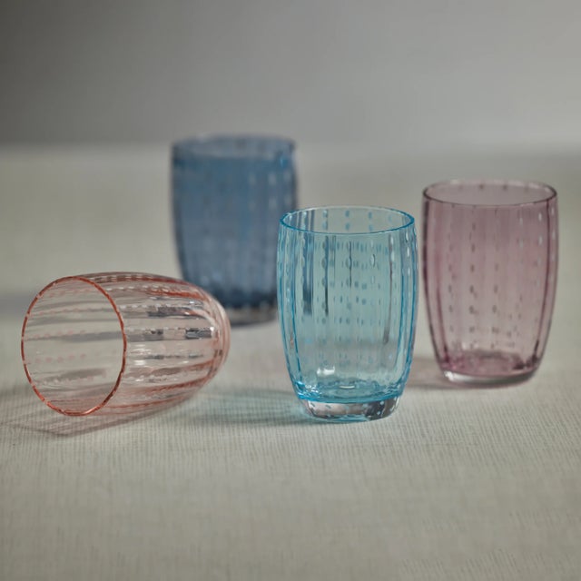 Kenneth Ludwig Chicago Portofino Navy Blue & White Dot Tumbler- Set of 4 For Sale - Image 4 of 4