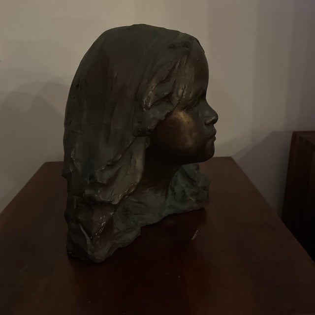 1980s Original Bronze Sculpture of a Girls Head, Marked “Andrea, Sculpted ‘84” For Sale - Image 10 of 11