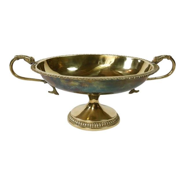 Vintage Brass Serpent Handle Compote For Sale
