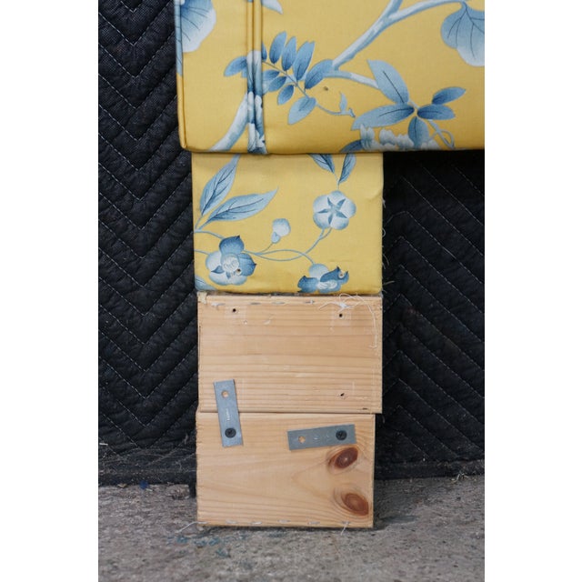 Vintage Yellow & Blue Chintz Upholstered Serpentine Tufted King Size Headboard For Sale - Image 4 of 14