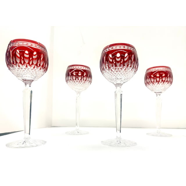 Mid-Century Modern Vintage Waterford Crystal Clarendon Ruby Wine Hock Glasses - Set of 4 For Sale - Image 3 of 10