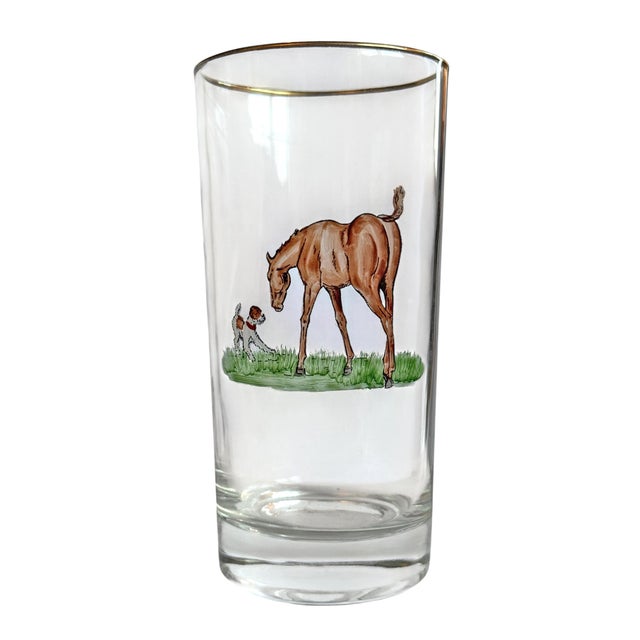 Farmhouse Set of Six Hand-Painted Horse Highball Glasses For Sale - Image 3 of 12
