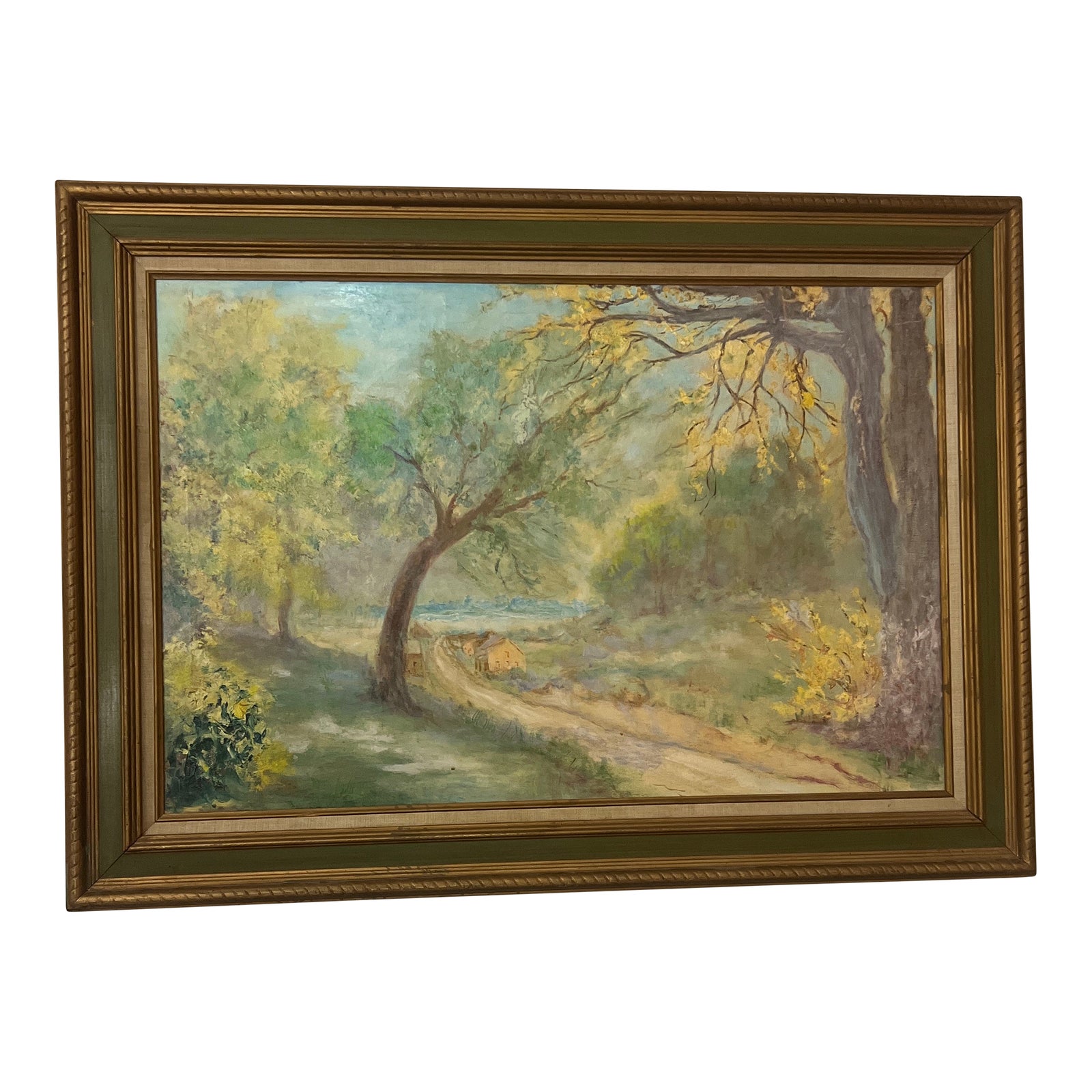 20th Century Oil on Canvas American School Landscape Village Road ...