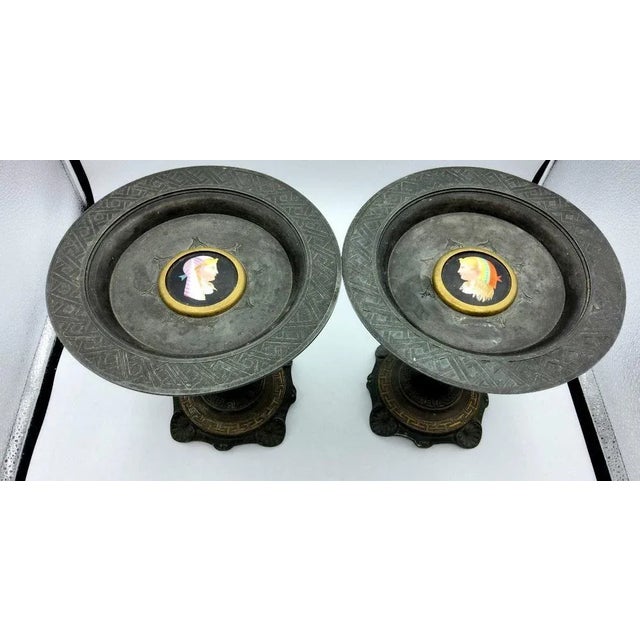 Ancient Tazza bronze with Porcelain Plaques H: 22cm Width on top: 20cm Porcelain plates: 7cm Period: 19th Century Style:...