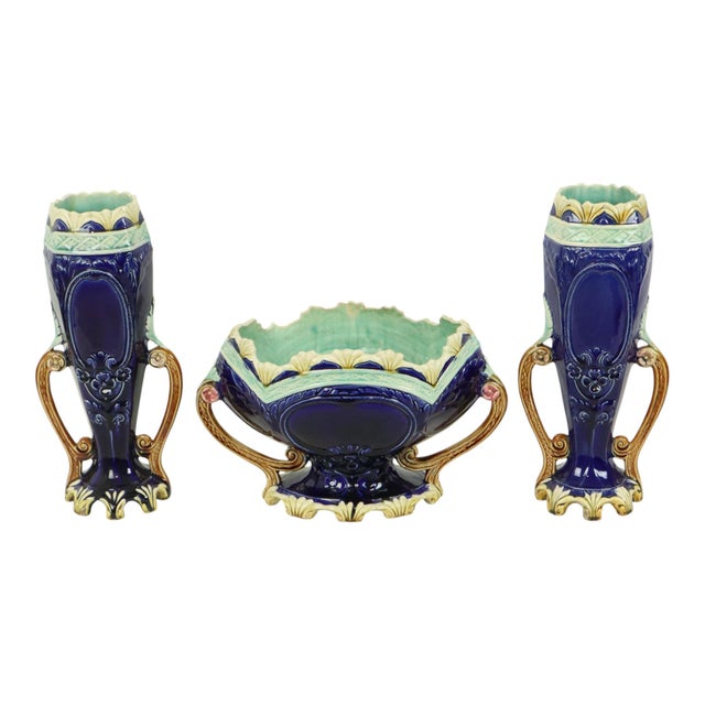 Art Nouveau Majolica Barbotine Vases and Planters, 1890s, Set of 3 For Sale - Image 11 of 18