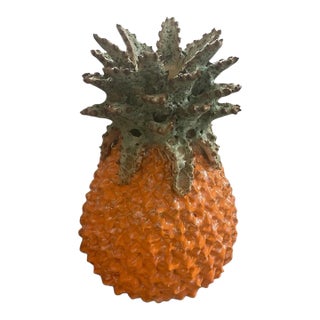 Vintage Italian Glazed Ceramic Pineapple Candleholder For Sale