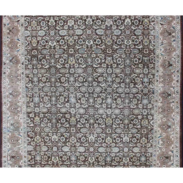 Chocolate Brown Background Antique Persian Tabriz Rug With All-Over Design For Sale - Image 4 of 16
