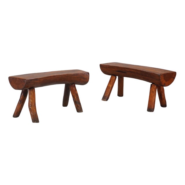 Handcrafted French Brutalist Benches by Charlotte Perriand, 1960s, Set of 2 For Sale
