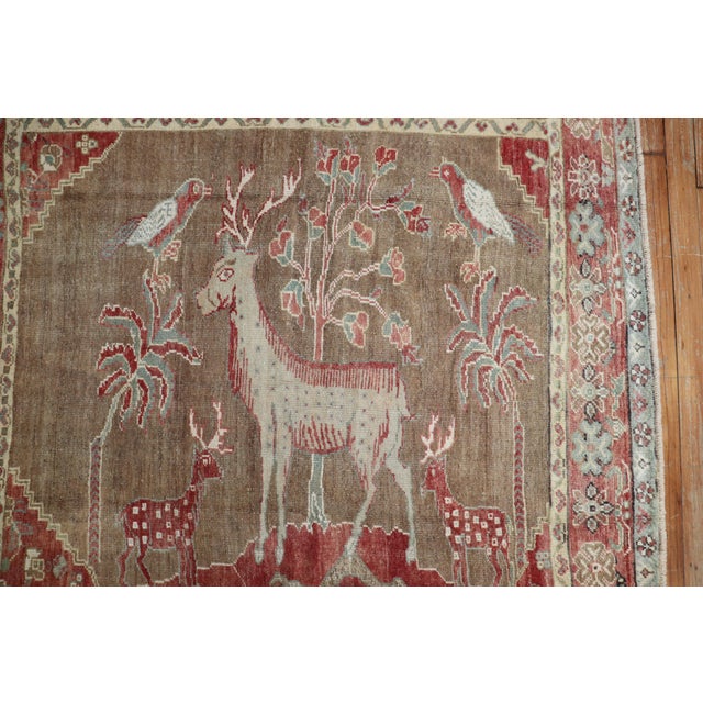 Vintage Zabihi Collection Pictorial Turkish Deer Bird Square Rug - 4'6" x 4'8" For Sale In New York - Image 6 of 7