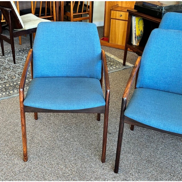 Mid 20th Century Set of Six Mid Century Danish Modern Rosewood & Upholstered Dining Chairs by Kai Kristiansen for Ks Mobler , Denmark c.1960 For Sale - Image 5 of 8