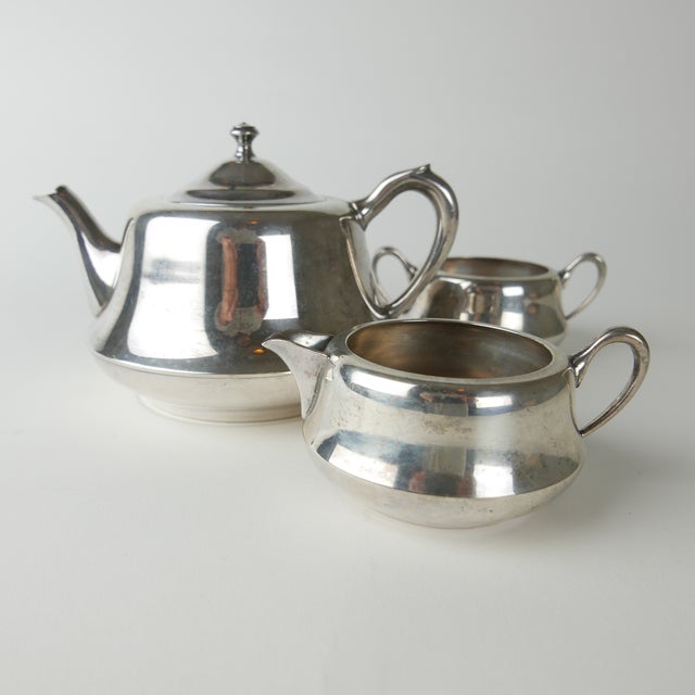 Vintage 'Crescent' Silverplate Stacking Teapot, Creamer & Sugar Bowl by