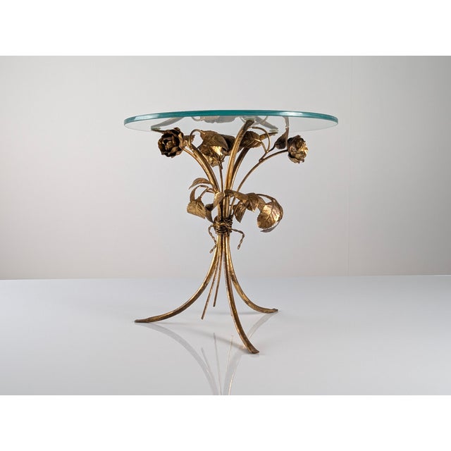 Mid-Century Modern Gilt Metal Floral Rose Side Table, 1970s For Sale - Image 12 of 18