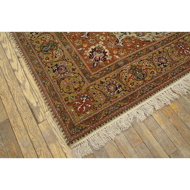 1940s Green Medallion Classical Motifs Antique Tabriz Knotted Wool Rug For Sale - Image 4 of 8