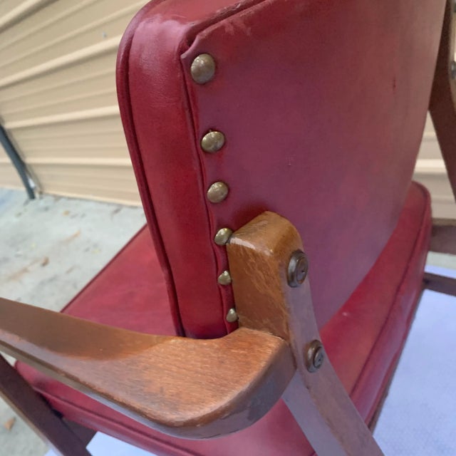 Mid-Century Modern Gunlocke Red Vinyl Wooden Office Chair For Sale In Columbia, SC - Image 6 of 12