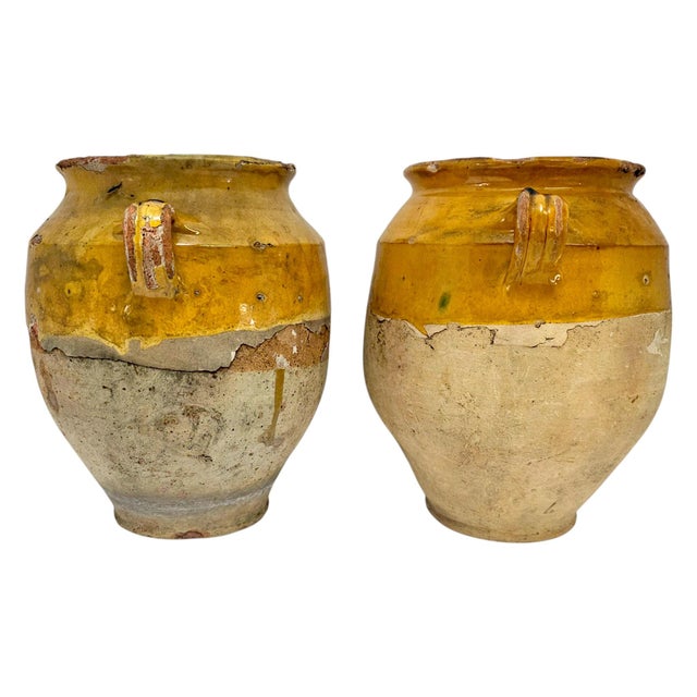 French Provincial 19th-Century Southern French Yellow-Glazed Terracotta Confit Pots - Pair For Sale - Image 3 of 15